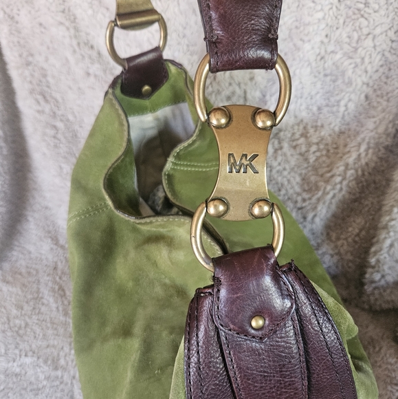 RARE MICHAEL KORS 2008 Grp een Suede Brown Leather XL Hobo bag Vintage purse - Picture 8 of 16
